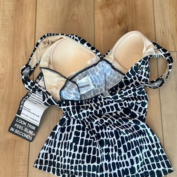 NWT Trimshaper Tankini V-Neck Top Black/White Size 10 - Picture 5 of 12